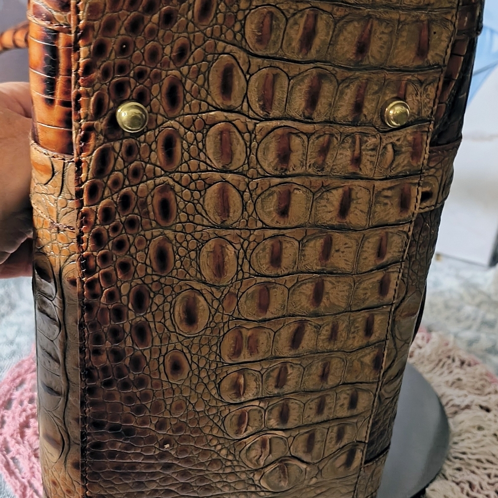 Brahmin Toasted Almond Collection Croc Embossed Leather Satchel Handbag - Picture 6 of 12